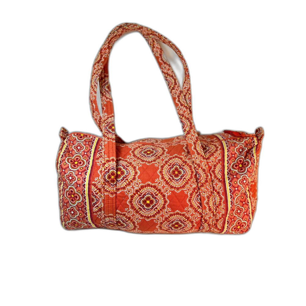 Vera Bradley Orange Paprika Medallion Print Cotton Quilted Medium Duffel Bag